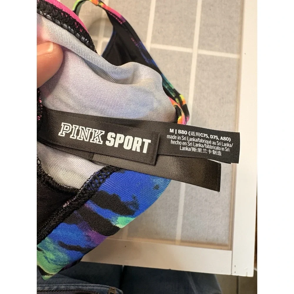 PINK SPORT Active One Shoulder Sports Bra Gym Top Workout Wear Tie dye Sz Medium